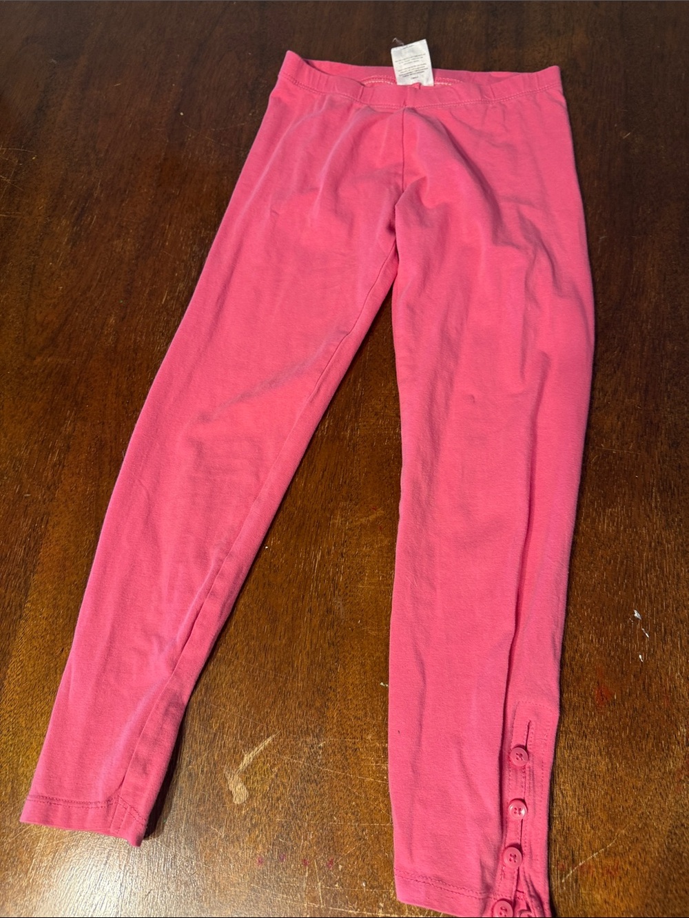 Basic Editions Pink Girls Knit Leggings with Button Hem